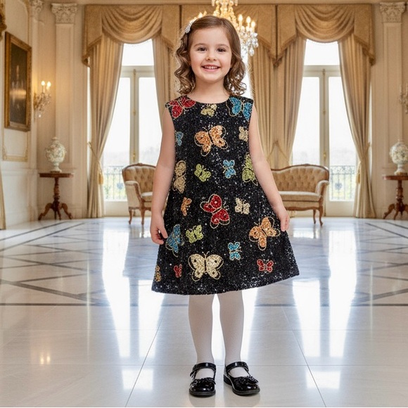 Little Attitudes by Debra Colorful‎ Butterfly Sequin Dress
